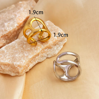 Wholesale Jewelry Retro Simple Style Geometric 304 Stainless Steel 18K Gold Plated Plating Hollow Out Open Rings