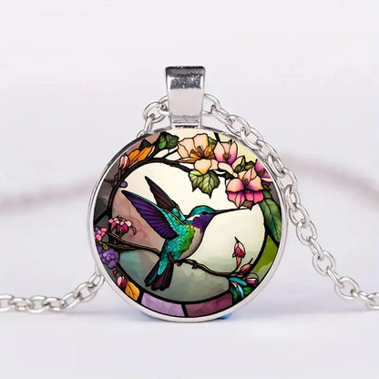 Wholesale Jewelry Retro Simple Style Hummingbird Alloy Glass Chain Pendant Necklace