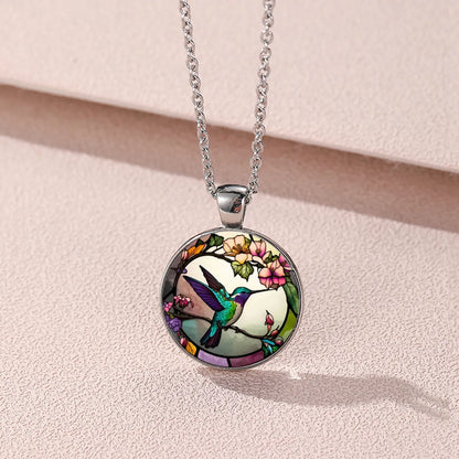 Wholesale Jewelry Retro Simple Style Hummingbird Alloy Glass Chain Pendant Necklace