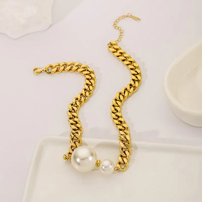 Wholesale Jewelry Retro Simple Style Round 304 Stainless Steel Pearl Pendant Necklace