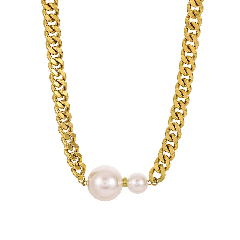 Wholesale Jewelry Retro Simple Style Round 304 Stainless Steel Pearl Pendant Necklace