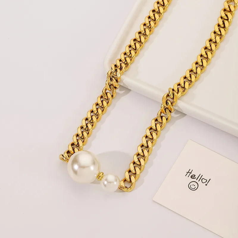 Wholesale Jewelry Retro Simple Style Round 304 Stainless Steel Pearl Pendant Necklace