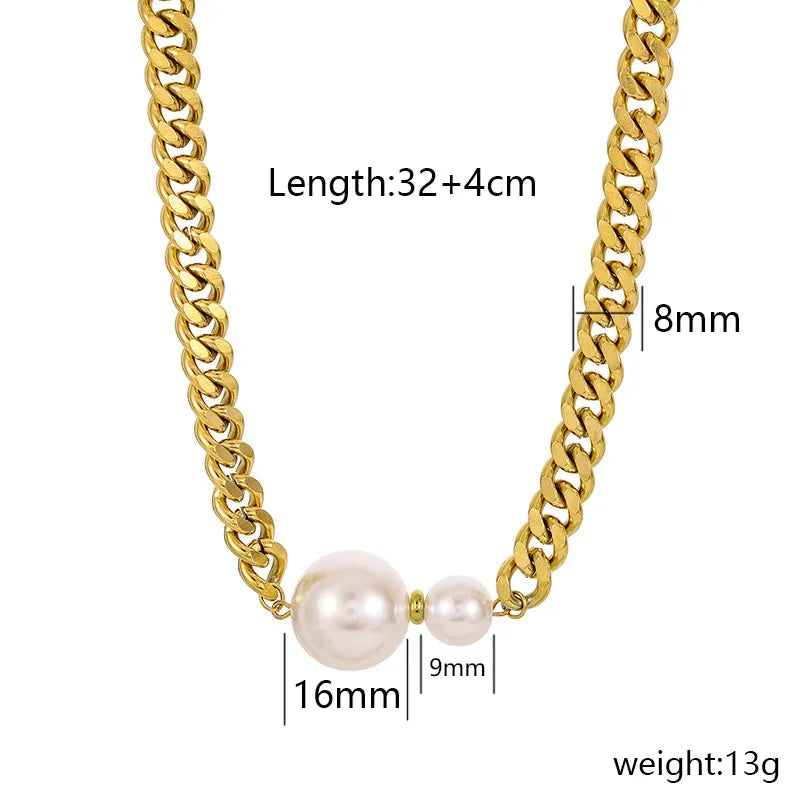 Wholesale Jewelry Retro Simple Style Round 304 Stainless Steel Pearl Pendant Necklace