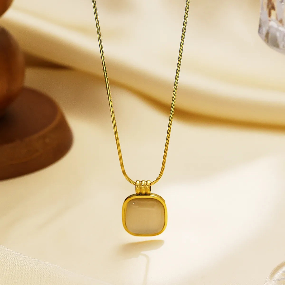 Wholesale Jewelry Retro Simple Style Square 304 Stainless Steel 18K Gold Plated Pendant Necklace