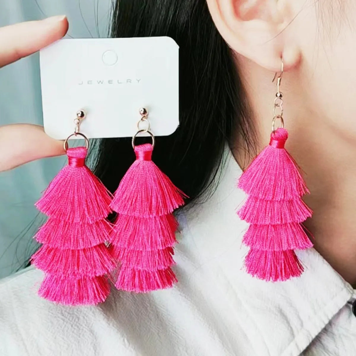 1 Pair Retro Solid Color Tassel Braid Braid Drop Earrings