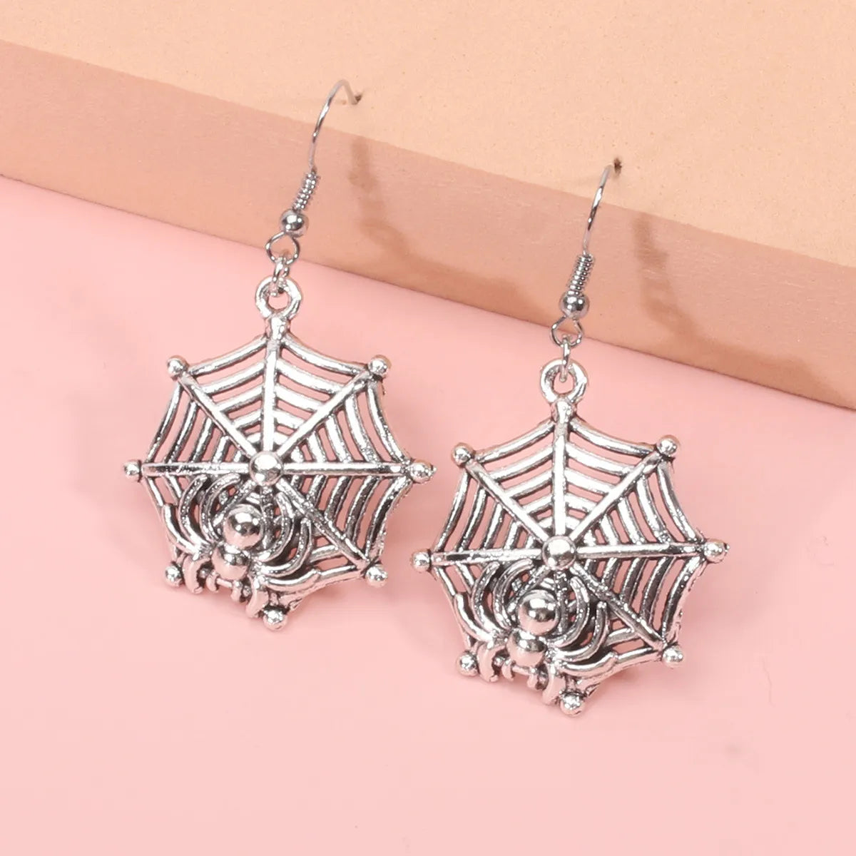 Wholesale Jewelry Retro Spider Spider Web Skull Alloy Plating Drop Earrings