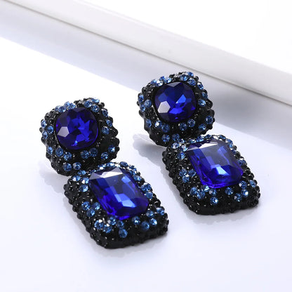 1 Pair Retro Square Inlay Alloy Glass Ear Studs