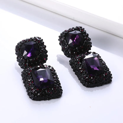 1 Pair Retro Square Inlay Alloy Glass Ear Studs