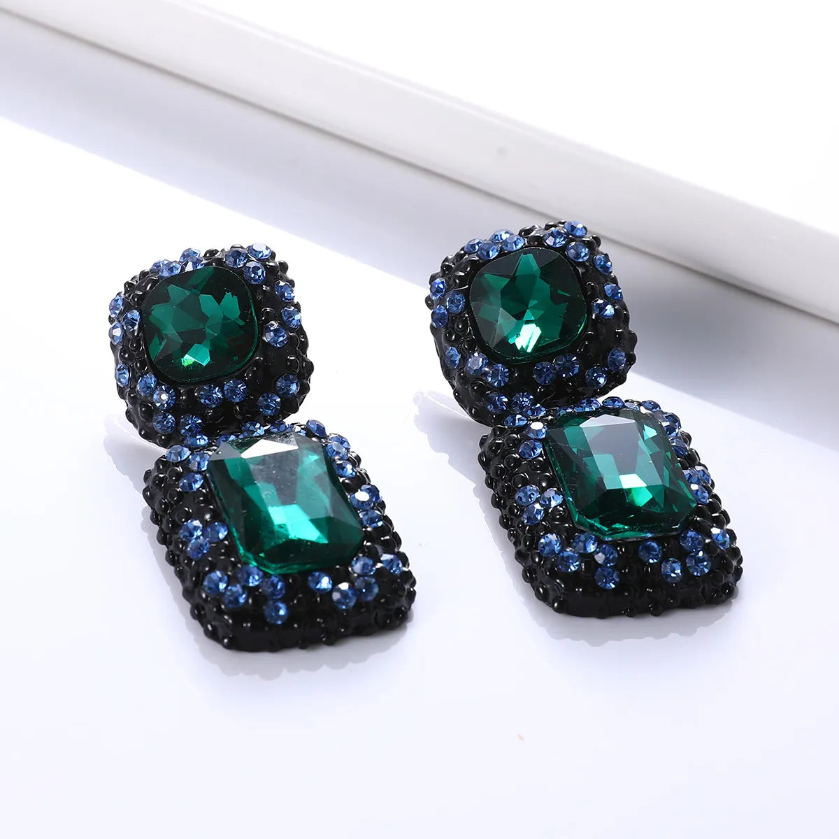 1 Pair Retro Square Inlay Alloy Glass Ear Studs