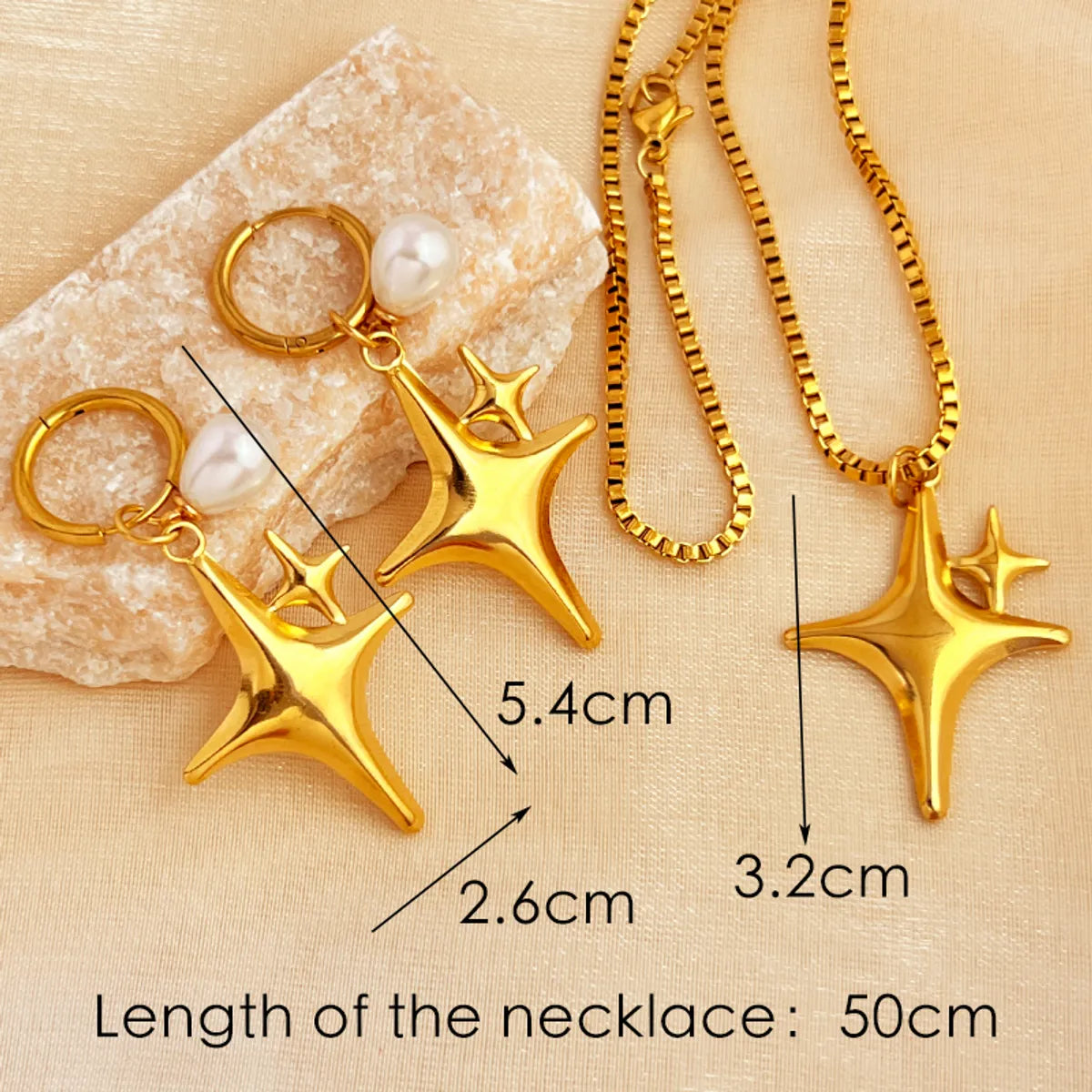 Wholesale Jewelry Retro Star 201 Stainless Steel Gold Plated Plating Jewelry Set