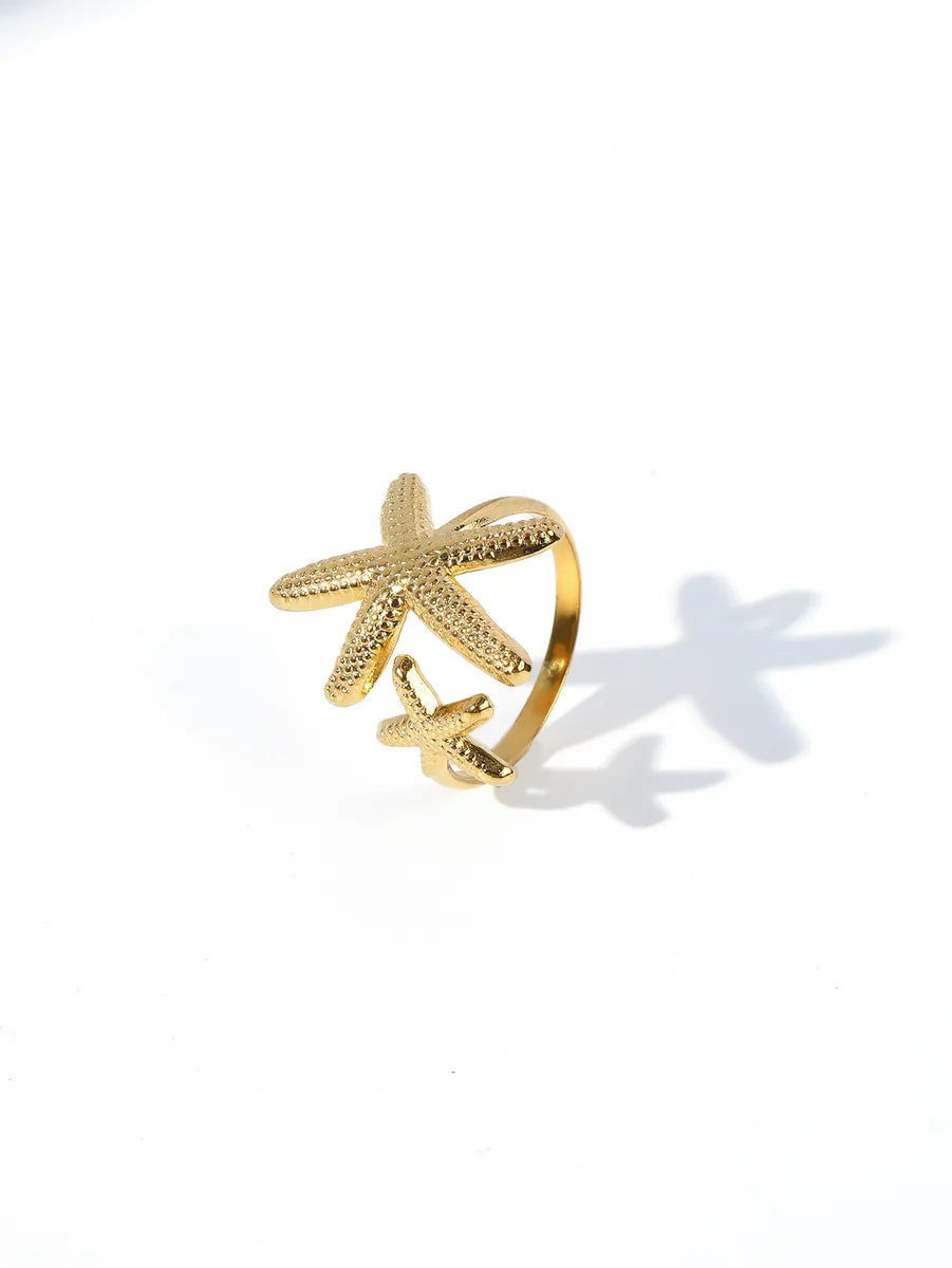 Wholesale Jewelry Retro Starfish Heart Shape 304 Stainless Steel Plating Open Rings