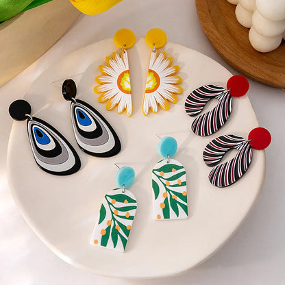 Wholesale Jewelry Retro Stripe Arylic Plating Drop Earrings