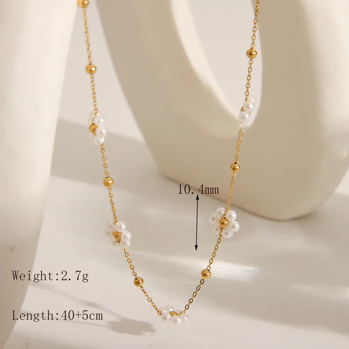 Wholesale Jewelry Retro Sweet Commute Flower 304 Stainless Steel 18K Gold Plated Pearl Necklace