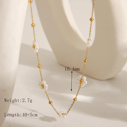 Wholesale Jewelry Retro Sweet Commute Flower 304 Stainless Steel 18K Gold Plated Pearl Necklace