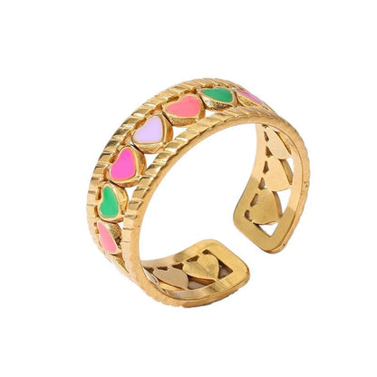 Wholesale Jewelry Retro U Shape 304 Stainless Steel 18K Gold Plated Enamel Open Rings