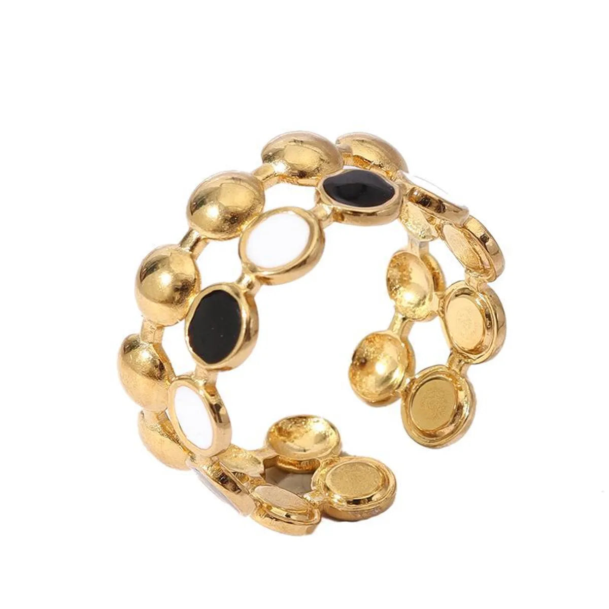 Wholesale Jewelry Retro U Shape 304 Stainless Steel 18K Gold Plated Enamel Open Rings