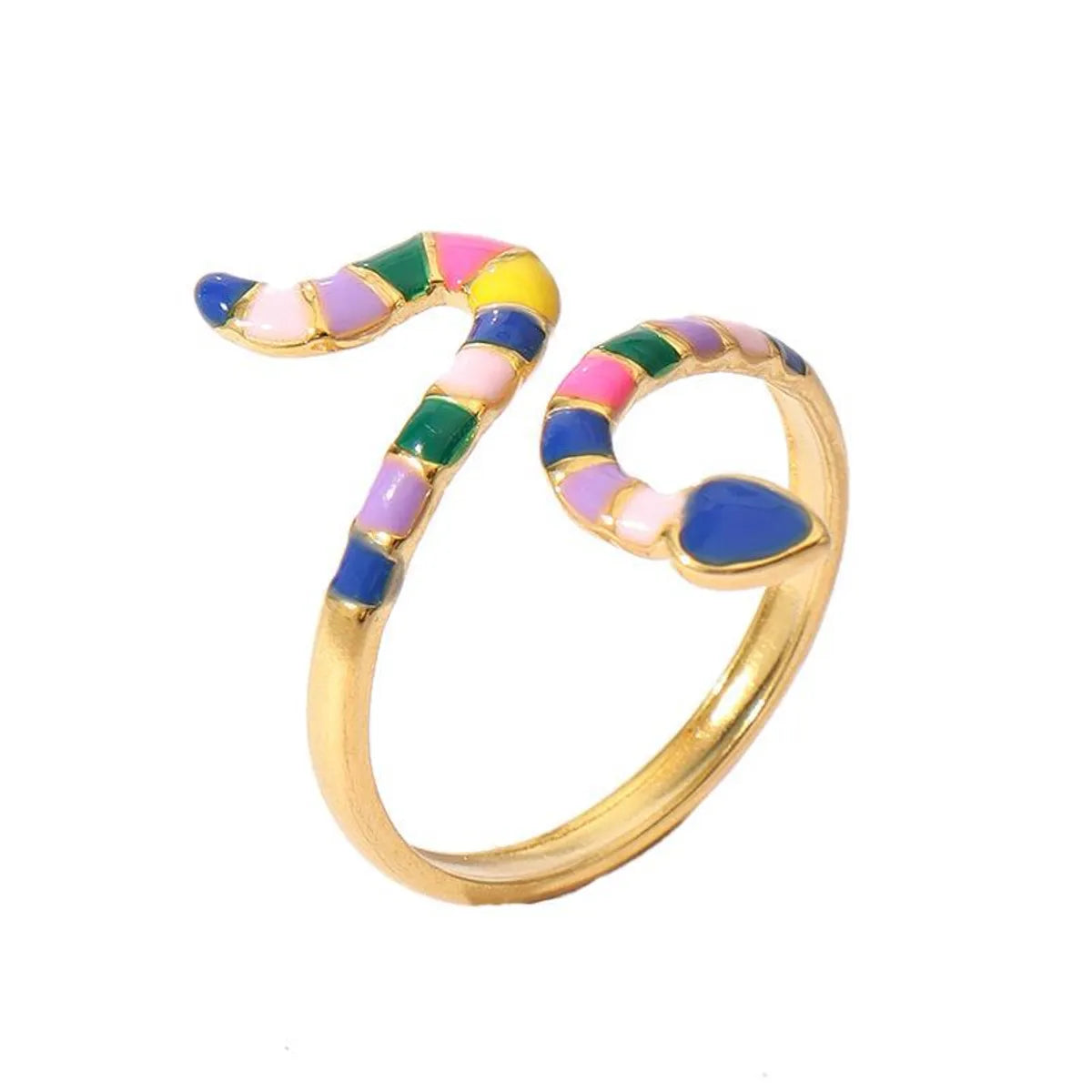 Wholesale Jewelry Retro U Shape 304 Stainless Steel 18K Gold Plated Enamel Open Rings