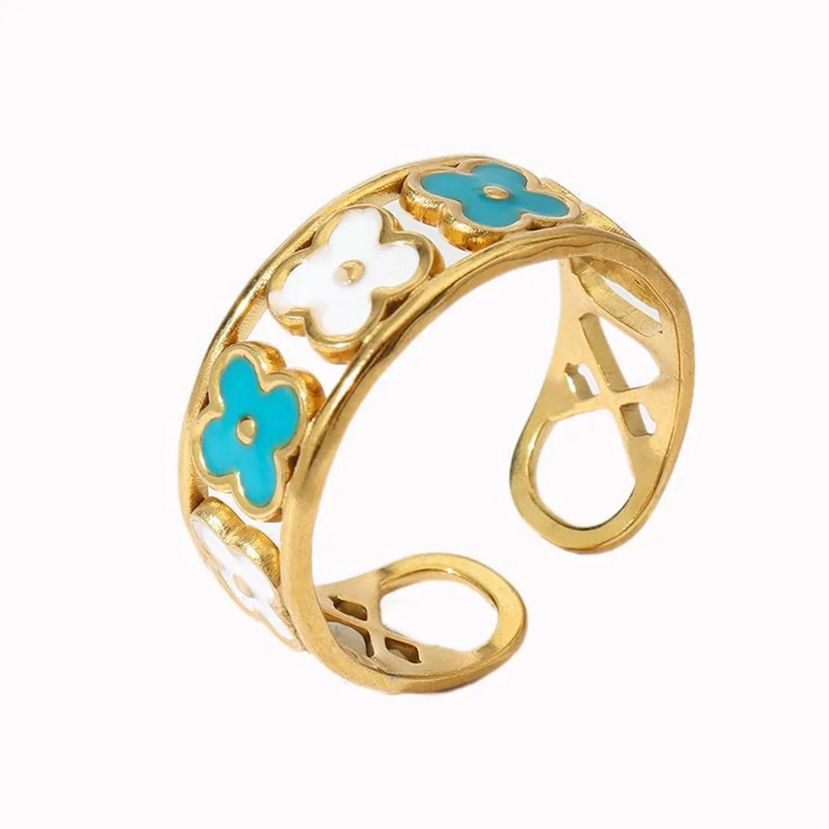 Wholesale Jewelry Retro U Shape 304 Stainless Steel 18K Gold Plated Enamel Open Rings