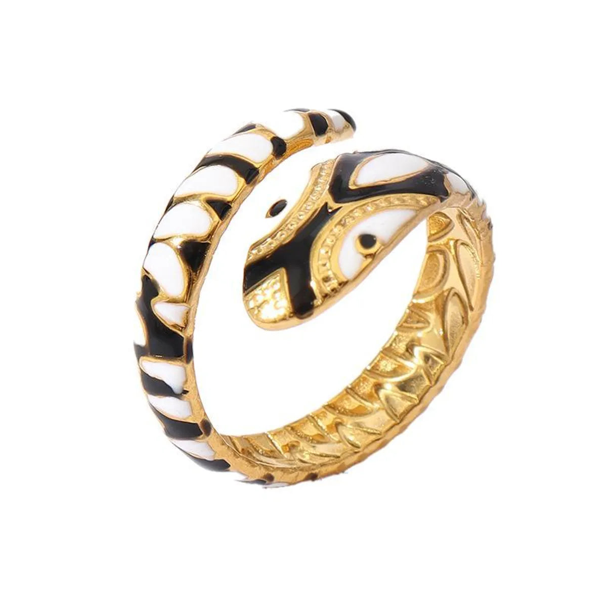 Wholesale Jewelry Retro U Shape 304 Stainless Steel 18K Gold Plated Enamel Open Rings