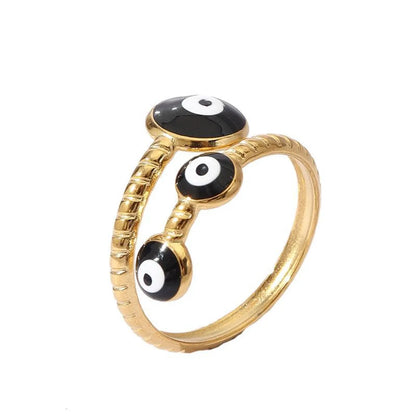 Wholesale Jewelry Retro U Shape 304 Stainless Steel 18K Gold Plated Enamel Open Rings