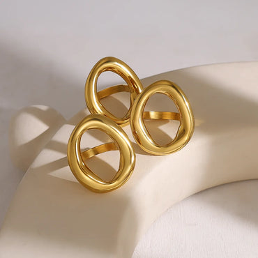 Wholesale Jewelry Retro Vacation French Style Geometric 304 Stainless Steel 18K Gold Plated Irregular Open Rings