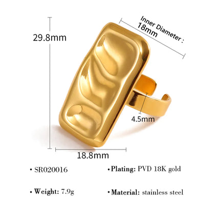 Wholesale Jewelry Retro Vacation Rectangle 304 Stainless Steel 18K Gold Plated Plating Open Rings