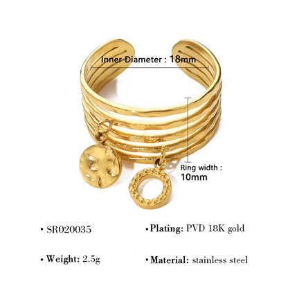 Wholesale Jewelry Retro Vacation Round 304 Stainless Steel 18K Gold Plated Plating Open Rings