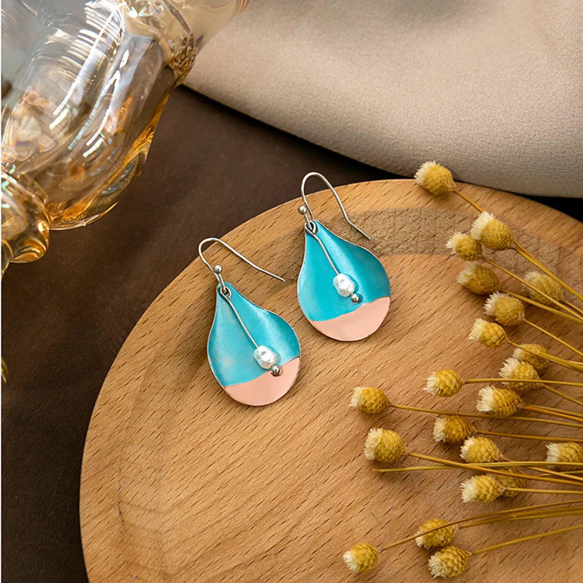 1 Pair Retro Water Droplets Heart Shape Bird Plating Inlay Alloy Turquoise Rhinestones Pearl Drop Earrings