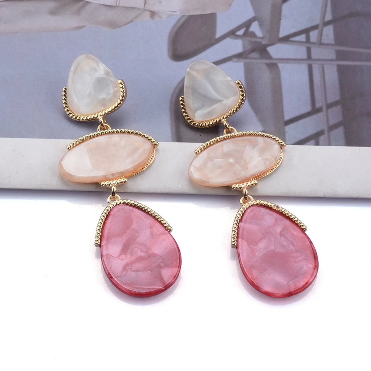 Wholesale Jewelry Retro Water Droplets Metal Resin Plating Inlay Drop Earrings