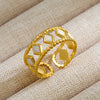 Wholesale Jewelry Rock Oversized Leaves Eye Flower 304 Stainless Steel Gem 18K Gold Plated Inlay Open Rings