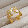 Wholesale Jewelry Rock Oversized Leaves Eye Flower 304 Stainless Steel Gem 18K Gold Plated Inlay Open Rings