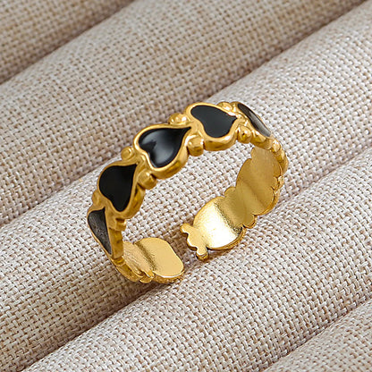 Wholesale Jewelry Rock Oversized Leaves Eye Flower 304 Stainless Steel Gem 18K Gold Plated Inlay Open Rings