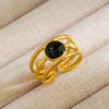 Wholesale Jewelry Rock Oversized Leaves Eye Flower 304 Stainless Steel Gem 18K Gold Plated Inlay Open Rings