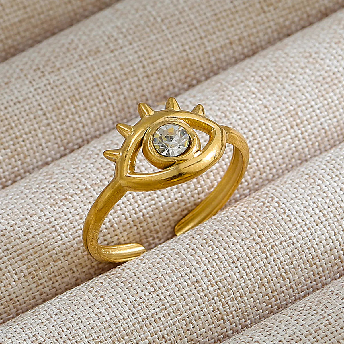 Wholesale Jewelry Rock Oversized Leaves Eye Flower 304 Stainless Steel Gem 18K Gold Plated Inlay Open Rings