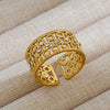 Wholesale Jewelry Rock Oversized Leaves Eye Flower 304 Stainless Steel Gem 18K Gold Plated Inlay Open Rings