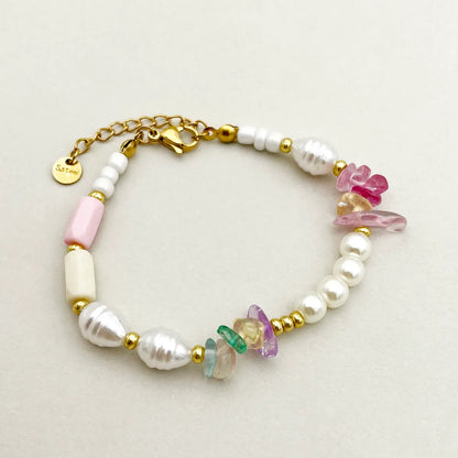 Roman Style Commute Colorful Gold Plated Natural Stone Crystal Pearl 304 Stainless Steel Beaded Wholesale Bracelets Necklace