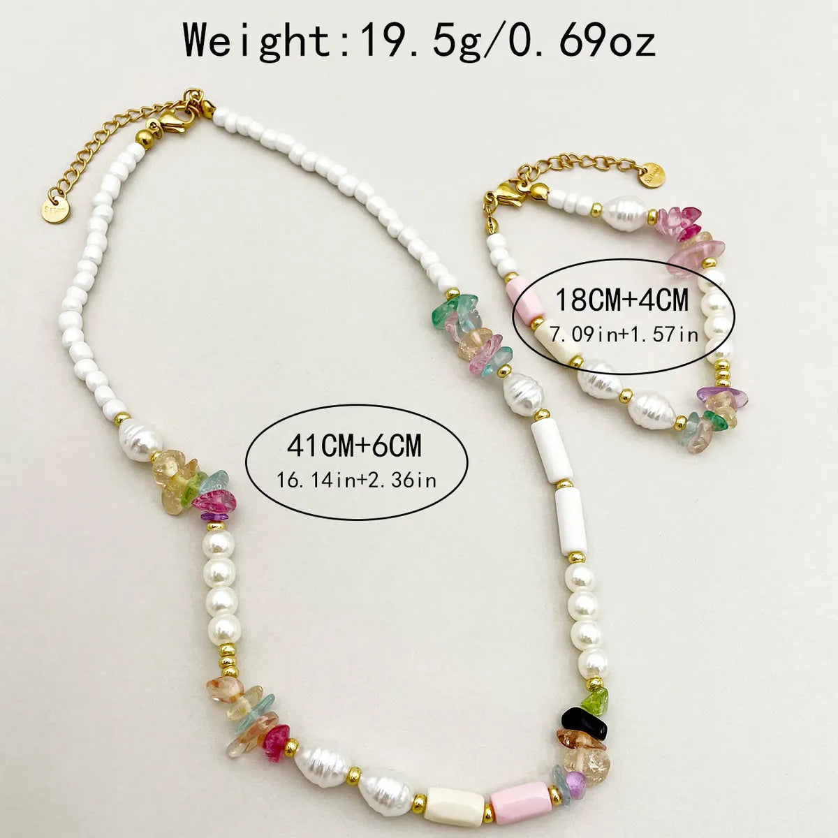 Roman Style Commute Colorful Gold Plated Natural Stone Crystal Pearl 304 Stainless Steel Beaded Wholesale Bracelets Necklace