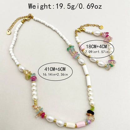 Roman Style Commute Colorful Gold Plated Natural Stone Crystal Pearl 304 Stainless Steel Beaded Wholesale Bracelets Necklace