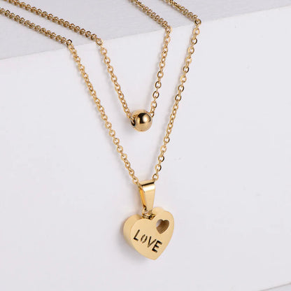 304 Stainless Steel Simple Style Heart Pendant Necklace