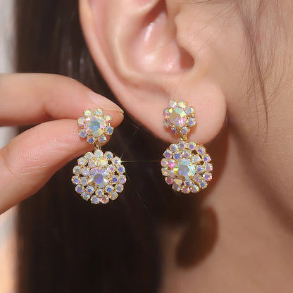 Wholesale Jewelry Shiny Flower Rhinestone Rhinestones Silver Plated Plating Inlay Drop Earrings