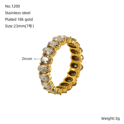 Wholesale Jewelry Shiny Round 304 Stainless Steel Zircon 18K Gold Plated Plating Rings