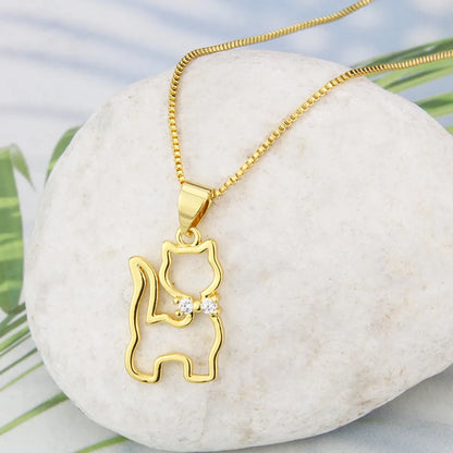 Wholesale Jewelry Simple Cat Shape Pendant Copper Inlaid Zirconium Necklace Gooddiy