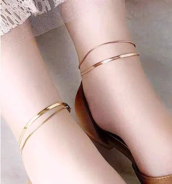 Wholesale Jewelry Simple Flat Snake Chain Titanium Steel Double Layer Anklet Nihaojewelry