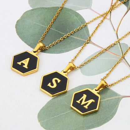 Wholesale Jewelry Simple Hexagon 26 Letter Pendant Stainless Steel Necklace Gooddiy