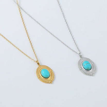 Wholesale Jewelry Simple Oval Turquoise Stainless Steel Pendant Necklace Gooddiy