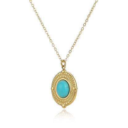 Wholesale Jewelry Simple Oval Turquoise Stainless Steel Pendant Necklace Gooddiy