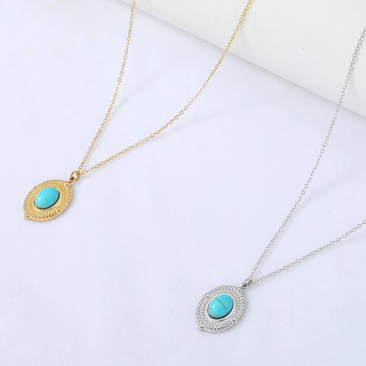 Wholesale Jewelry Simple Oval Turquoise Stainless Steel Pendant Necklace Gooddiy