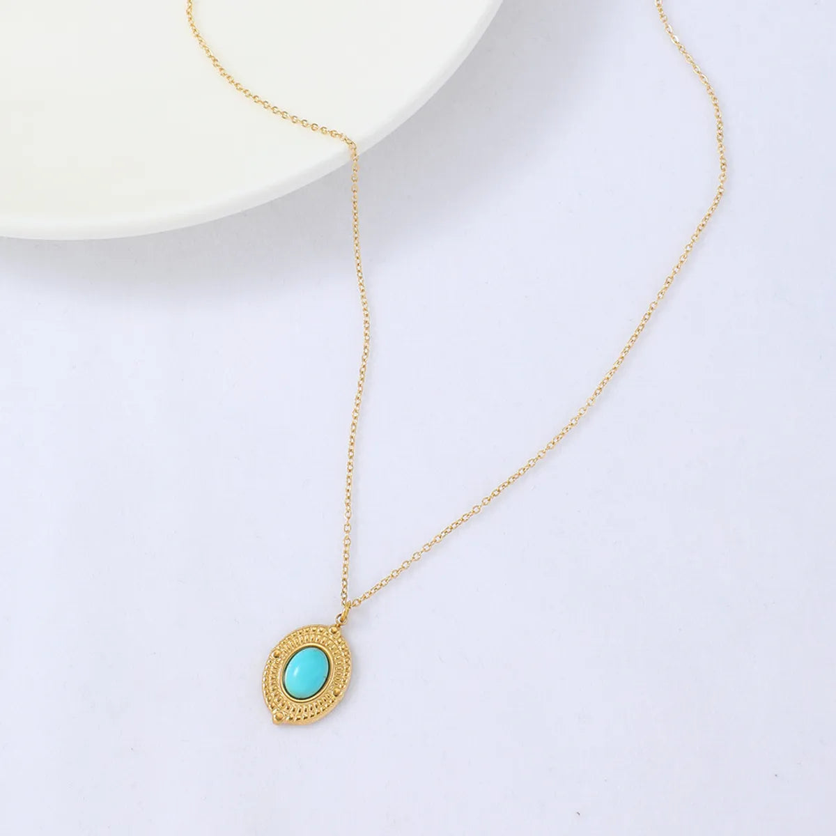 Wholesale Jewelry Simple Oval Turquoise Stainless Steel Pendant Necklace Gooddiy