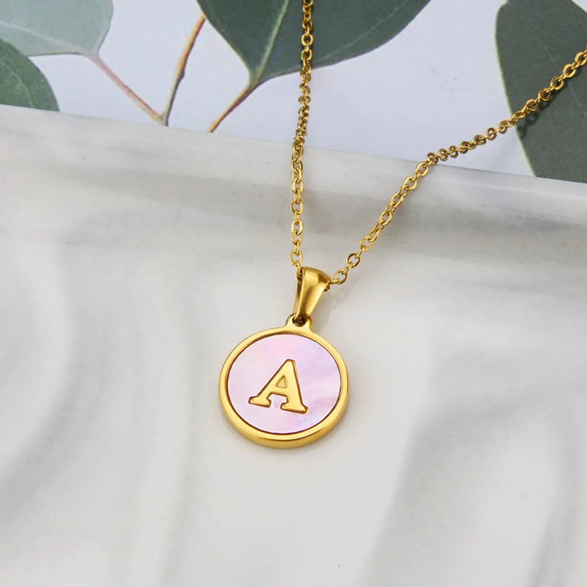 Simple Style Letter Titanium Steel Plating Inlaid Shell Necklace