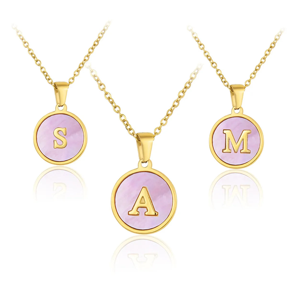 Simple Style Letter Titanium Steel Plating Inlaid Shell Necklace